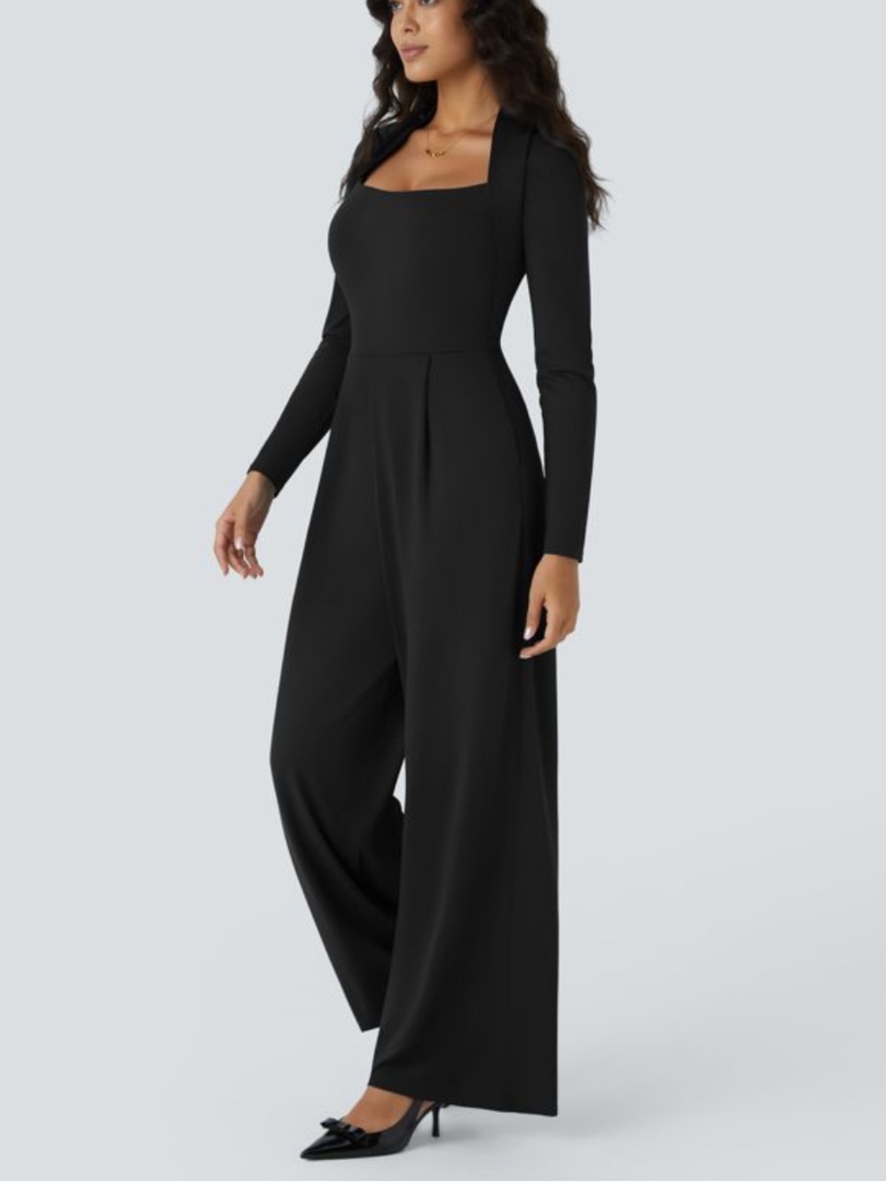 Halara Women’s Black Wide Leg Jumpsuit Open Back Long Sleeve Size M NWT*M5